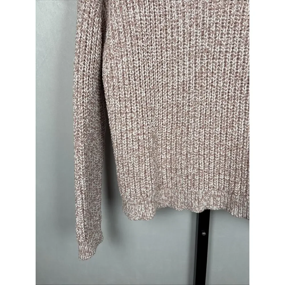 Haven Well Within Marled Knit Polo Sweater Womens Medium Pink Cozy Chunky Cotton